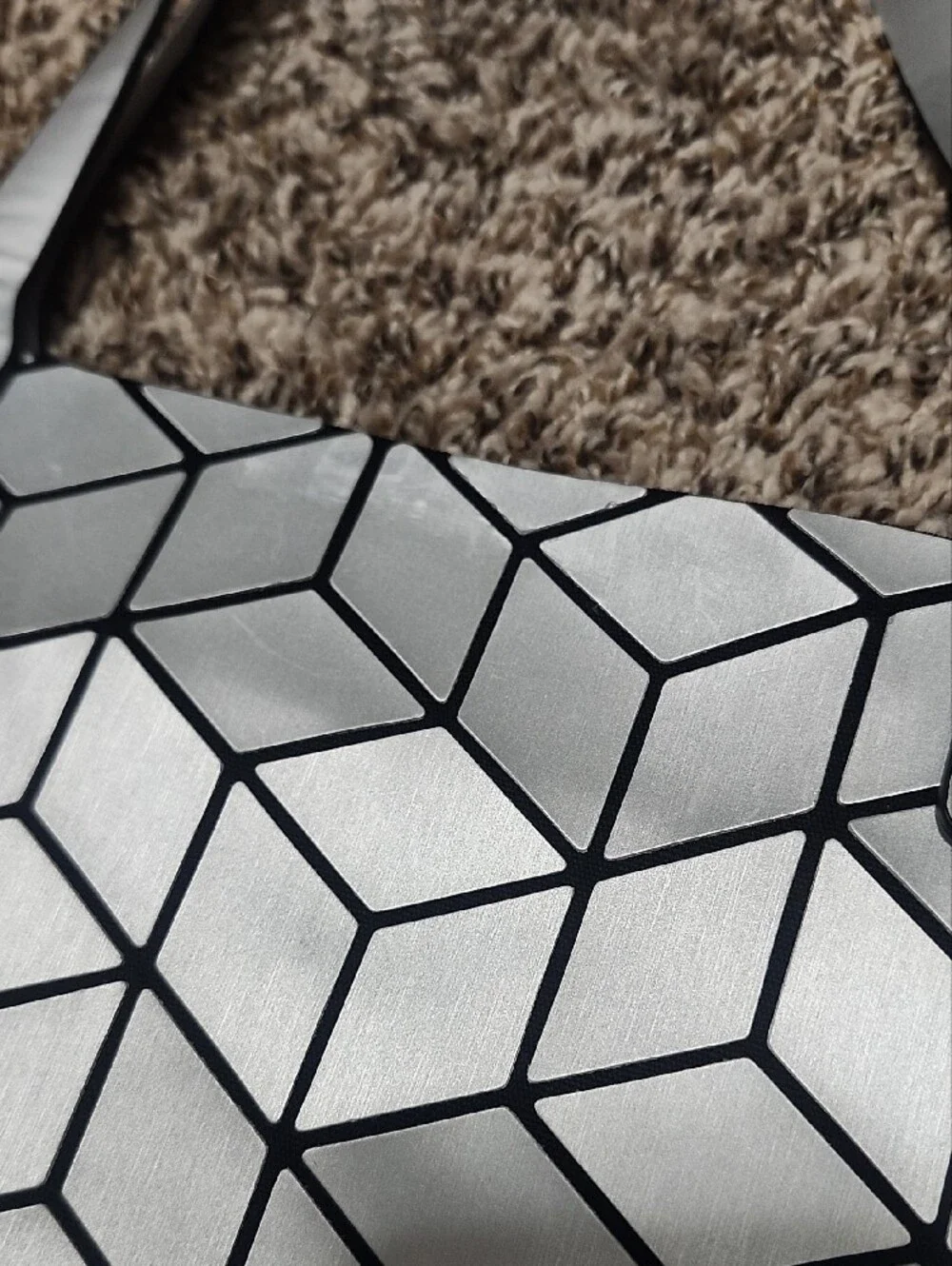 Emilio Pepe Matte Silver Geometric 3D Cube Tote Bag Holographic Furturistic Spac